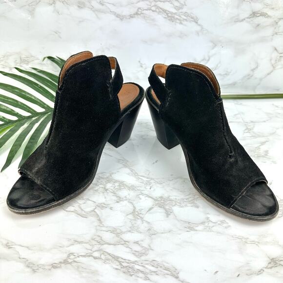 Frye Courtney Suede Slingback Heeled Mule Bootie Black Size 9 - Picture 5 of 13